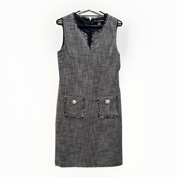 NEW Karl Lagerfeld Paris Dress Navy‎ Blue White Tweed Shift Preppy Pockets Sz 8 - Picture 1 of 11